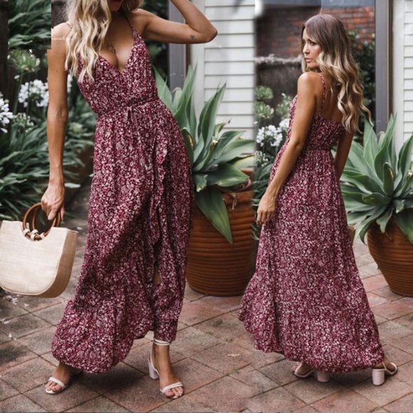 ChicksDesire Dresses & Skirts - Bohemian V Neck Viscose Maxi Dress